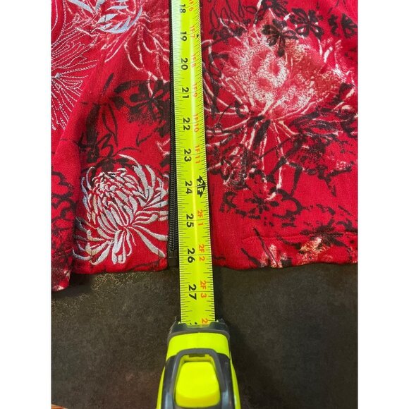 Chico’s Red Floral Asian Inspired Hooded Full Zip Jacket Sz XL - Picture 10 of 11